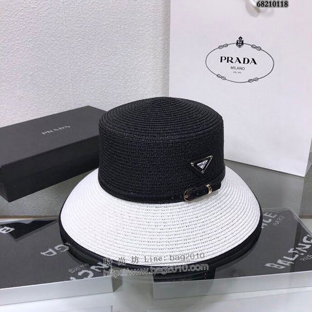 Prada女士帽子 普拉達平頂帽檐款盆帽漁夫帽 Prada草帽禮帽  mm1099